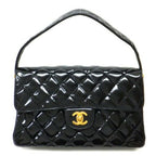 Chanel Double Face Bag 26 Quilted Patent Leather Black Gold