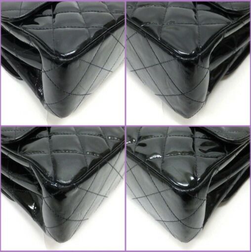 Chanel Double Face Bag 26 Quilted Patent Leather Black Gold