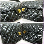 Chanel Double Face Bag 26 Quilted Patent Leather Black Gold