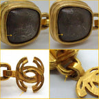Chanel Earrings Metal Gold Greystone Glestone Swing Cc X Greystone