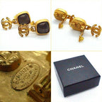 Chanel Earrings Metal Gold Greystone Glestone Swing Cc X Greystone