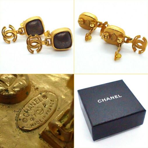 Chanel Earrings Metal Gold Greystone Glestone Swing Cc X Greystone