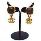 Chanel Earrings Metal Gold Greystone Glestone Swing Cc X Greystone
