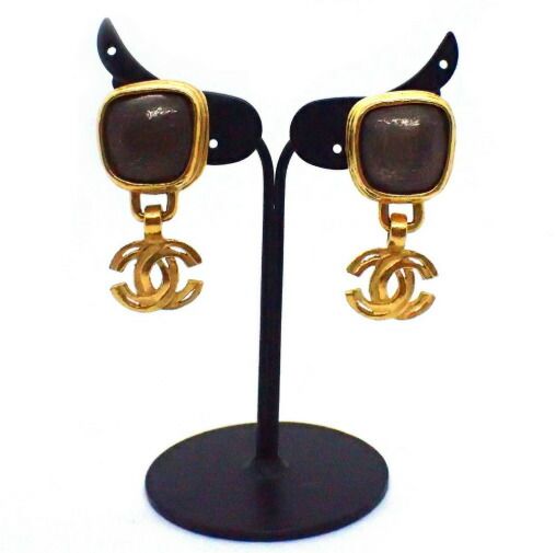 Chanel Earrings Metal Gold Greystone Glestone Swing Cc X Greystone