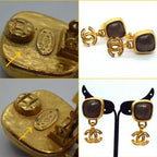 Chanel Earrings Metal Gold Greystone Glestone Swing Cc X Greystone