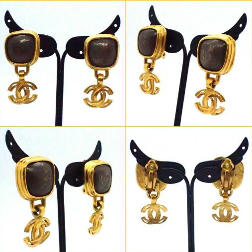 Chanel Earrings Metal Gold Greystone Glestone Swing Cc X Greystone