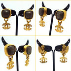 Chanel Earrings Metal Gold Greystone Glestone Swing Cc X Greystone