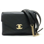 Chanel Chain Belt Pouch Shoulder Bag Calf Leather Black Gold 8 X