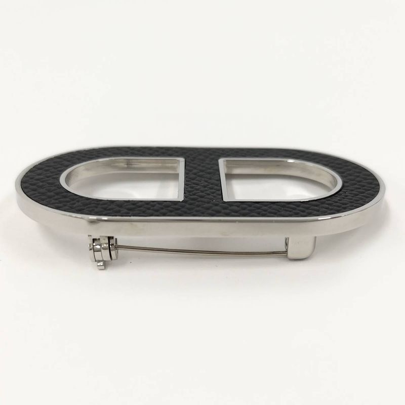 Hermes Brooch Chaine D'ancre Black Silver