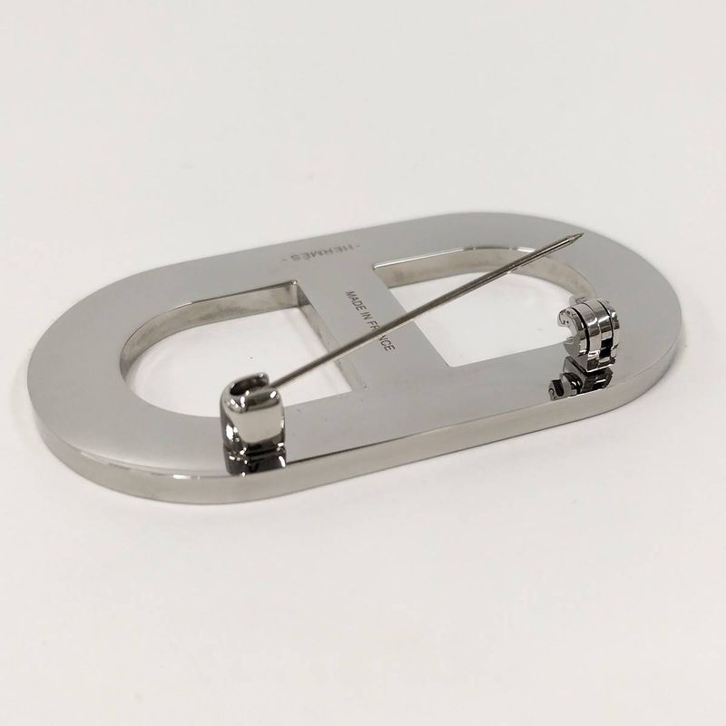 Hermes Brooch Chaine D'ancre Black Silver