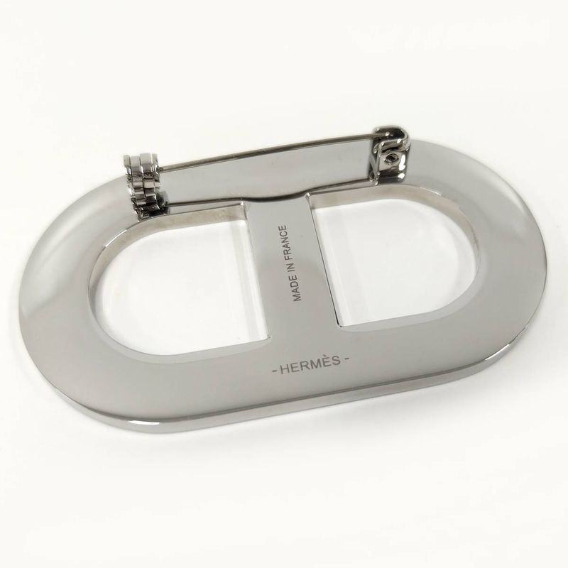 Hermes Brooch Chaine D'ancre Black Silver