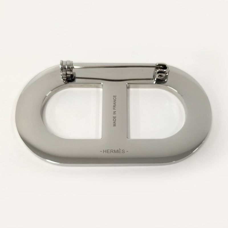 Hermes Brooch Chaine D'ancre Black Silver