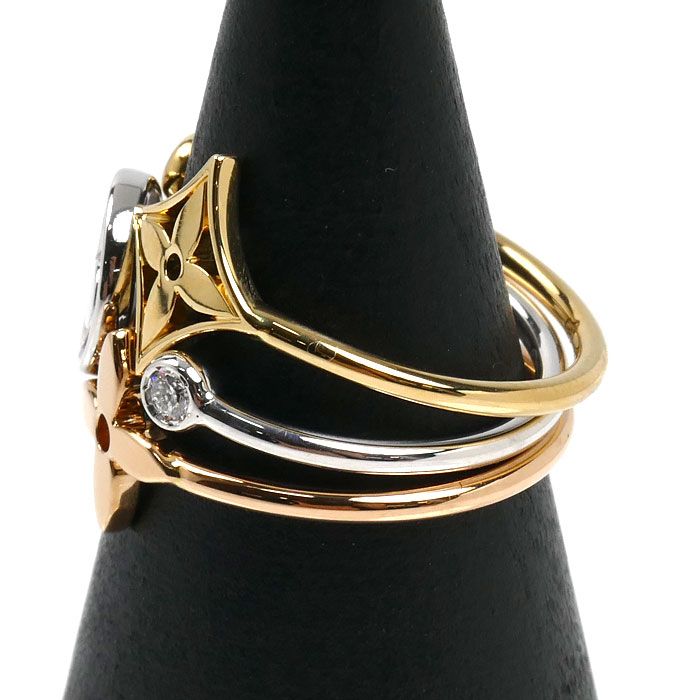 Louis Vuitton 18K Yellow Gold PG WG Bag Monogram Idylle Diamond Ring