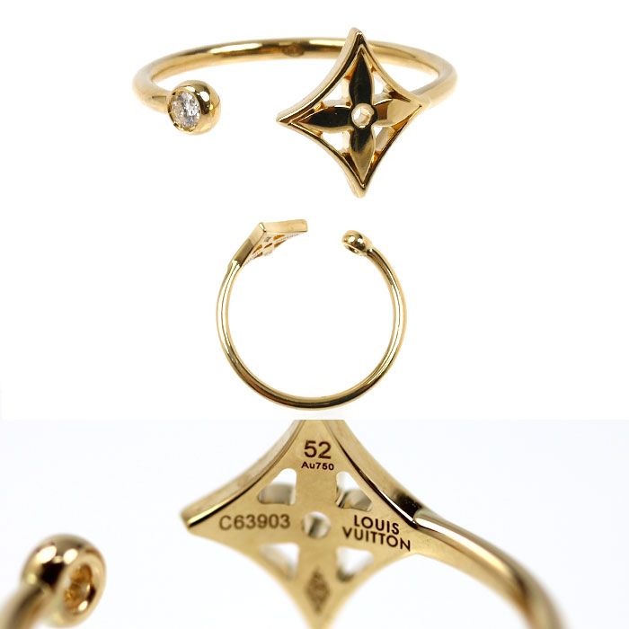 Louis Vuitton 18K Yellow Gold PG WG Bag Monogram Idylle Diamond Ring