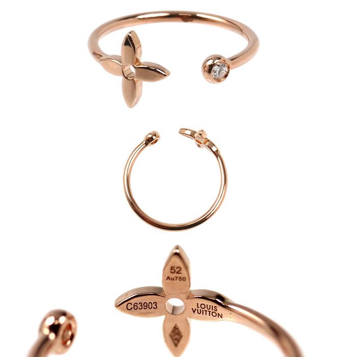 Louis Vuitton 18K Yellow Gold PG WG Bag Monogram Idylle Diamond Ring