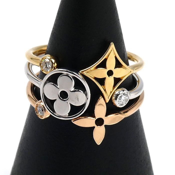 Louis Vuitton 18K Yellow Gold PG WG Bag Monogram Idylle Diamond Ring