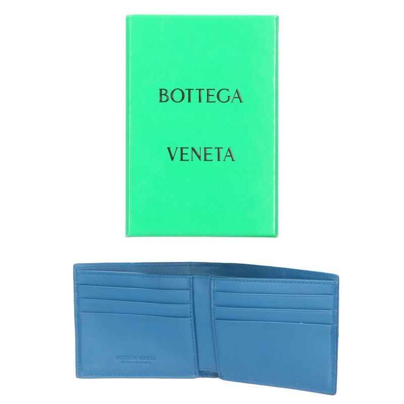 Bottega Veneta Intrecciato Leather Bifold Wallet Blue Tone