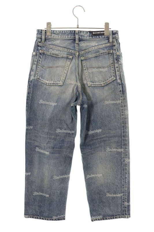 Balenciaga Logo All Over Pattern Button Fly Denim Pants 26 Indigo