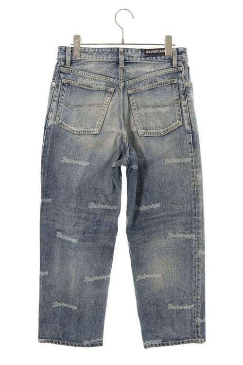 Balenciaga Logo All Over Pattern Button Fly Denim Pants 26 Indigo