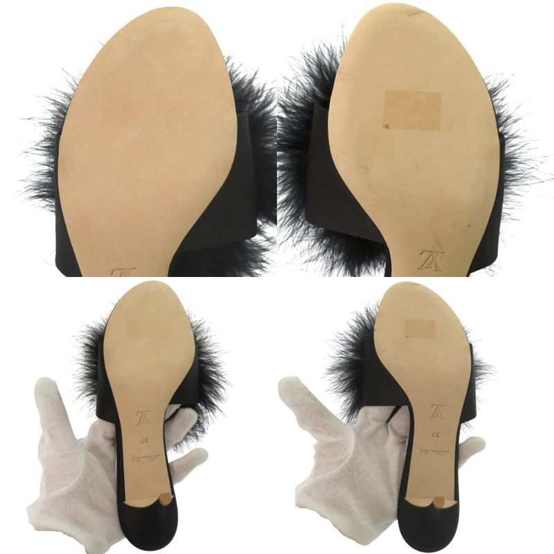 Louis Vuitton Fur Crystal LV Logo Marilyn Kitten Heel 37