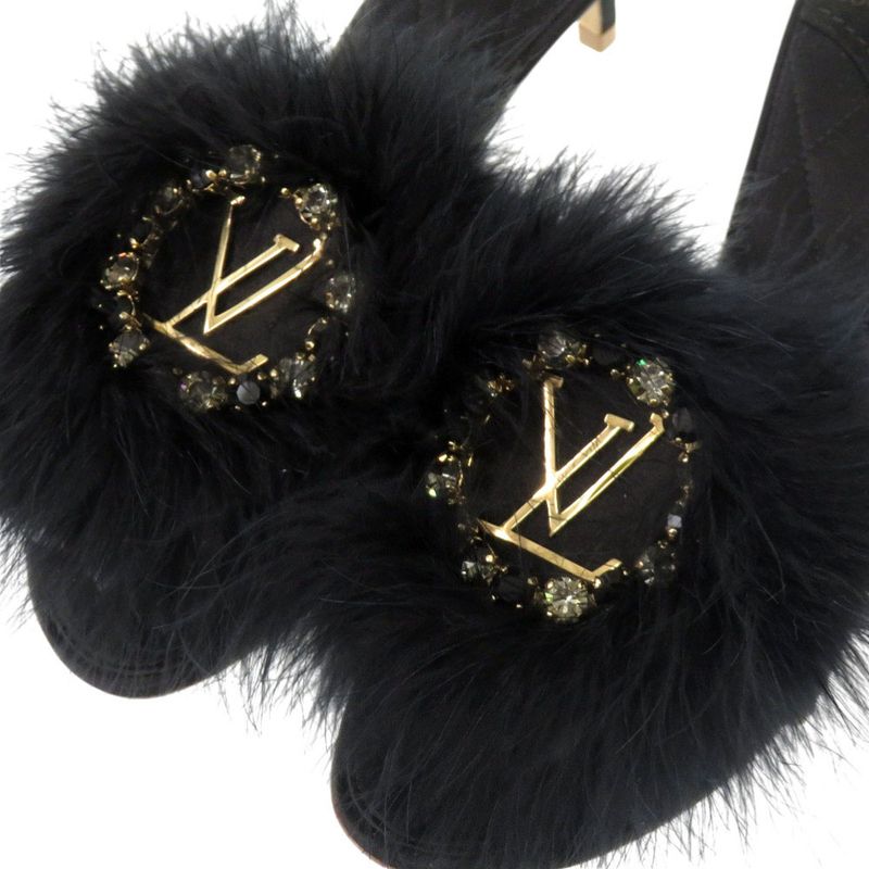 Louis Vuitton Fur Crystal LV Logo Marilyn Kitten Heel 37