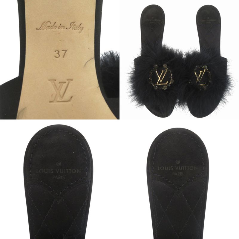 Louis Vuitton Fur Crystal LV Logo Marilyn Kitten Heel 37