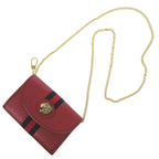 Gucci Rajah Web Stripe Chain Shoulder Bag Gold Leather Canvas Red Navy