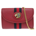 Gucci Rajah Web Stripe Chain Shoulder Bag Gold Leather Canvas Red Navy