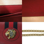 Gucci Rajah Web Stripe Chain Shoulder Bag Gold Leather Canvas Red Navy