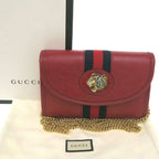 Gucci Rajah Web Stripe Chain Shoulder Bag Gold Leather Canvas Red Navy