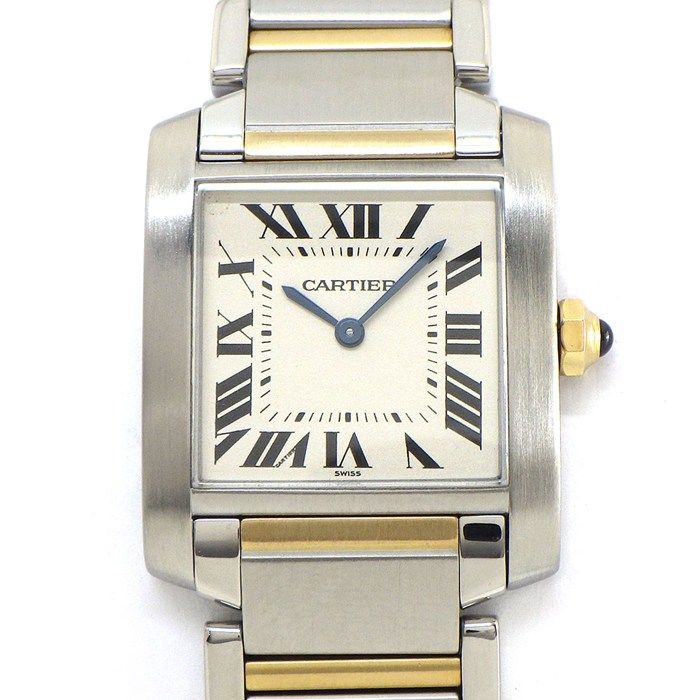 Cartier Watch Tank Francaise MM Roman Index Square Ivory Dial 18K