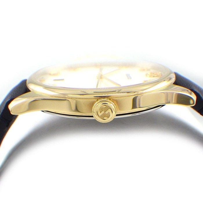 Gucci Watch Timeless 126.4 White Shell Dial Date Back Skew Black Cowhide