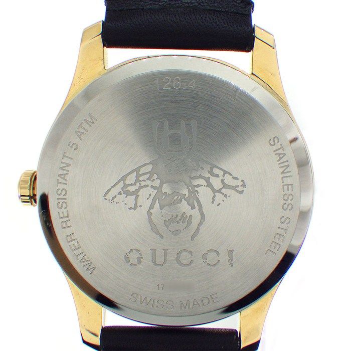 Gucci Watch Timeless 126.4 White Shell Dial Date Back Skew Black Cowhide