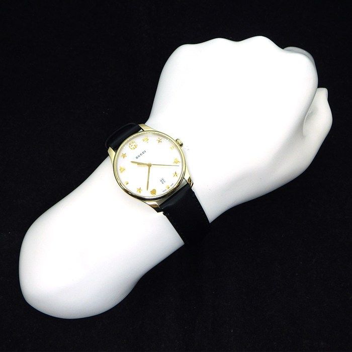 Gucci Watch Timeless 126.4 White Shell Dial Date Back Skew Black Cowhide