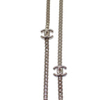 Chanel CC Logo Long Necklace Metal Silver