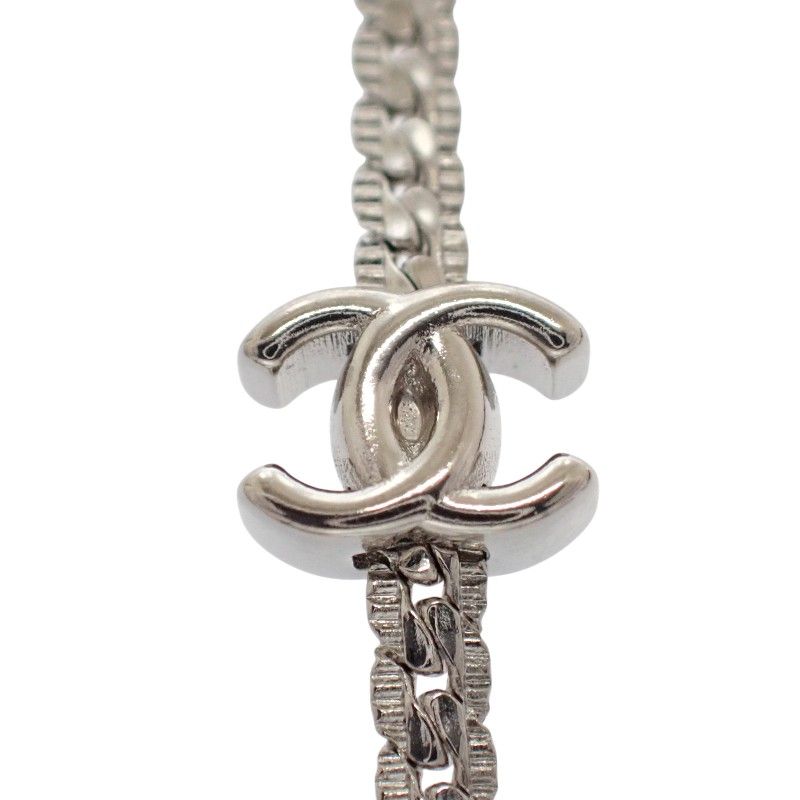 Chanel CC Logo Long Necklace Metal Silver