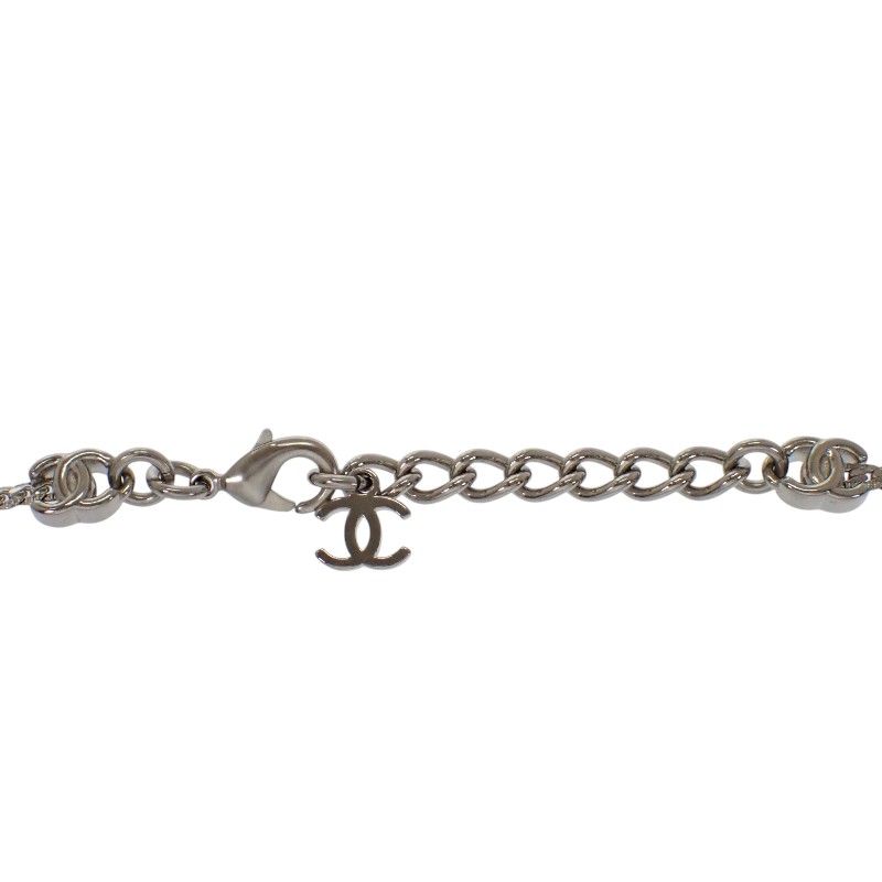 Chanel CC Logo Long Necklace Metal Silver
