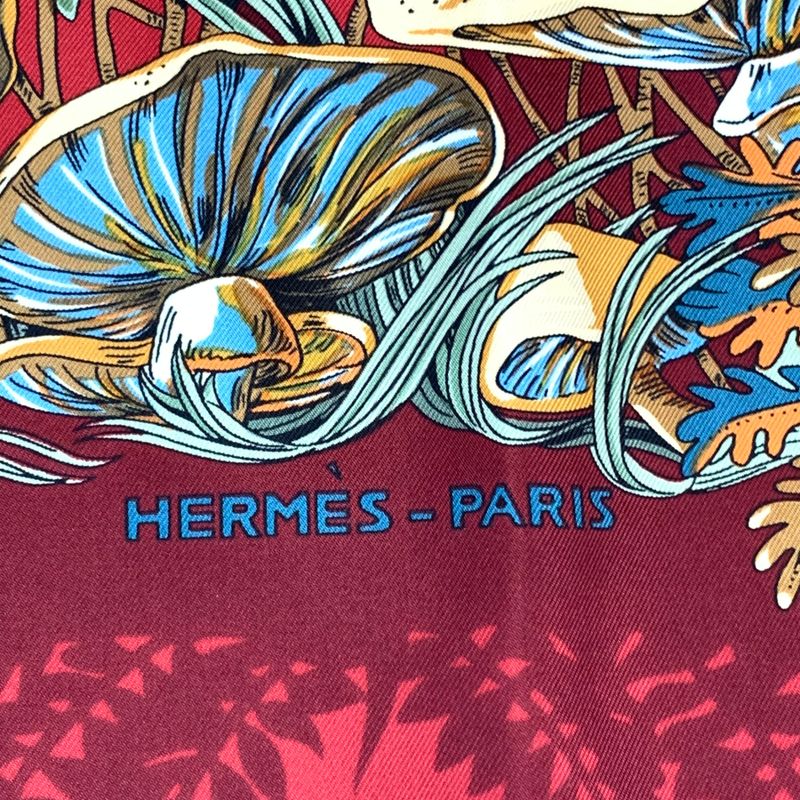 Hermes Scarf Silk L'ile Deserte Human Island Carre 90 Red