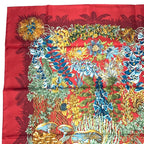 Hermes Scarf Silk L'ile Deserte Human Island Carre 90 Red