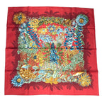 Hermes Scarf Silk L'ile Deserte Human Island Carre 90 Red