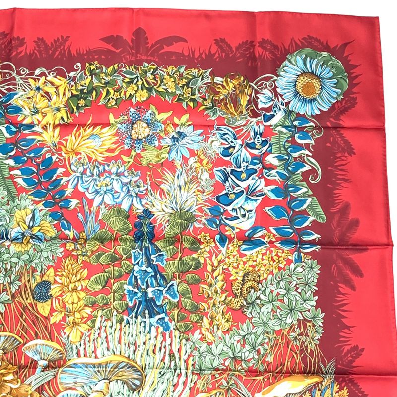 Hermes Scarf Silk L'ile Deserte Human Island Carre 90 Red