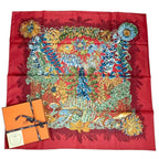 Hermes Scarf Silk L'ile Deserte Human Island Carre 90 Red