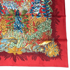 Hermes Scarf Silk L'ile Deserte Human Island Carre 90 Red