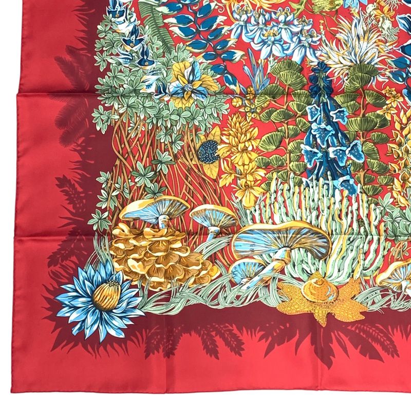Hermes Scarf Silk L'ile Deserte Human Island Carre 90 Red