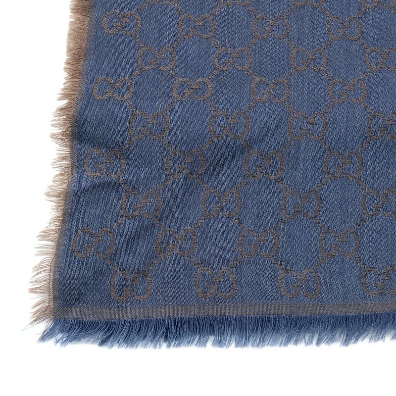 Gucci All Over Jacquard GG Logo Fringe Large Shawl Purple Brown