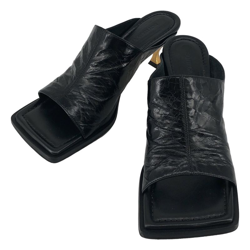 Bottega Veneta Leather Square Toe Heel Sandals 35 Black