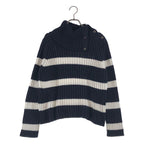Dior Mariniere D Stripe Turtleneck Border Button Knit 34 Navywhite