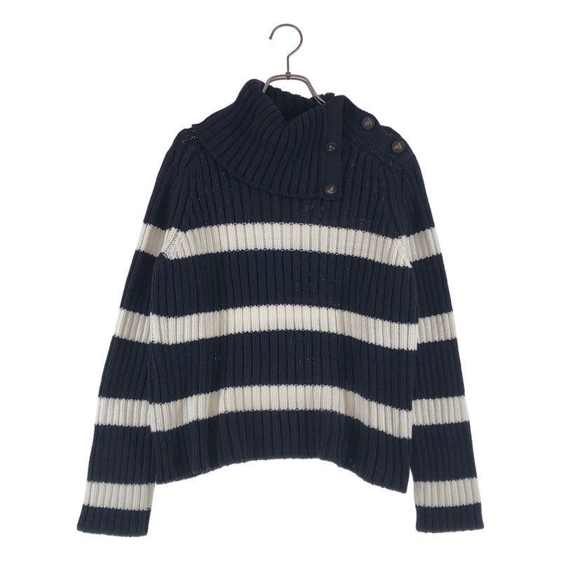 Dior Mariniere D Stripe Turtleneck Border Button Knit 34 Navywhite
