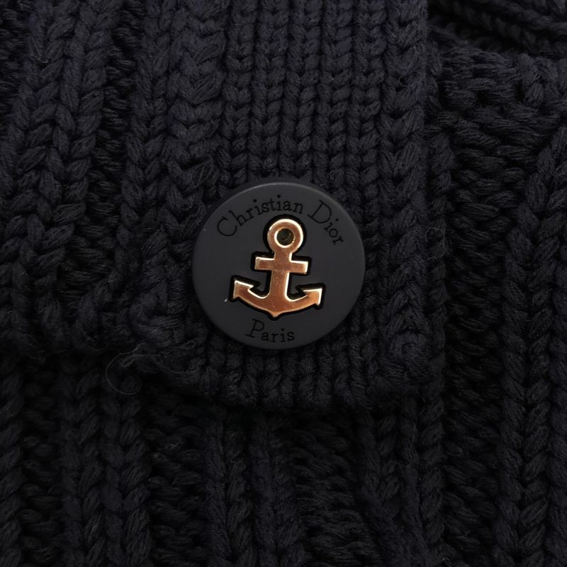 Dior Mariniere D Stripe Turtleneck Border Button Knit 34 Navywhite