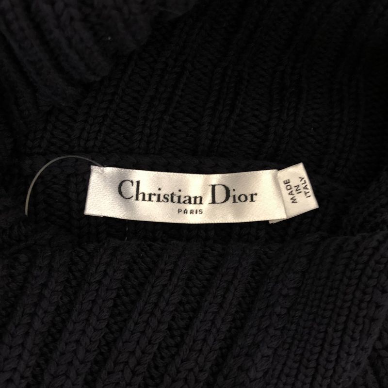 Dior Mariniere D Stripe Turtleneck Border Button Knit 34 Navywhite